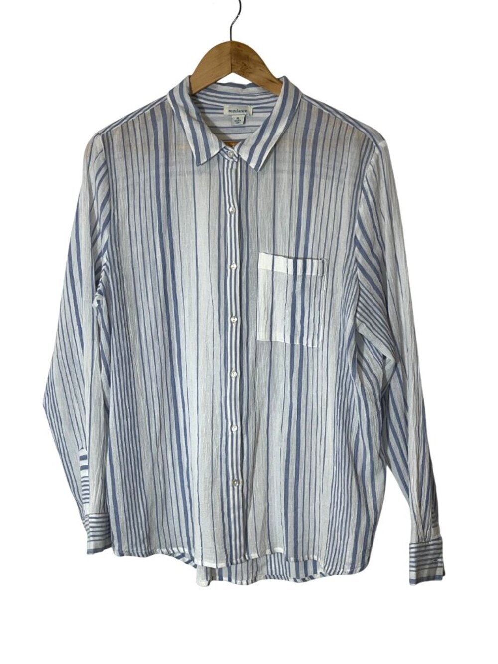 Sundance Womens Blue & White Striped Button-Up Shirt XL